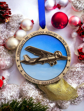 Personalized Private Pilot License Flight Ornament, PPL, Cessna, Aviation Gifts, Pilot gift, pilot ornament, Airplane Ornament.